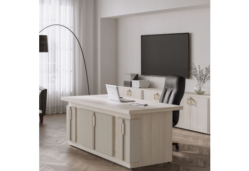 Стол письменный (вставки - экокожа) Доминго, цвет дуб шамони светлый