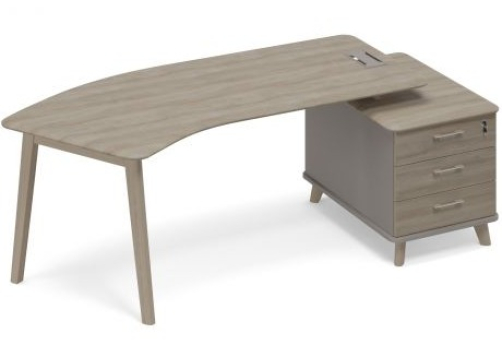 Стол руководителя эргономичный на малой опорной тумбе правый (тип 5) Види Вуд, цвет мокко + вяз