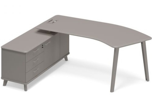 Стoл руководителя эргономичный левый (тип 5) с тумбой опорной Види Металл, цвет мокко