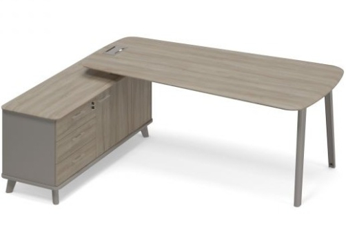 Стoл с опорной тумбой (тип 3) левый для руководителя Види Металл, цвет мокко + вяз