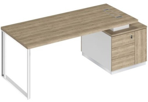 Стол руководителя на опорной тумбе (левый/правый) Римини, цвет дуб светлый + белый + дуб светлый