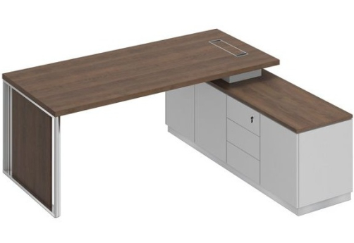 Стол на опорной тумбе с декоративной вставкой Римини, цвет дуб темный + белый + белый