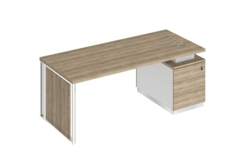 Стол на опорной тумбе с декоративной вставкой Римини, цвет дуб светлый + белый + дуб светлый