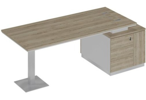 Стол на опорной тумбе Римини Т, цвет дуб светлый + белый + дуб светлый