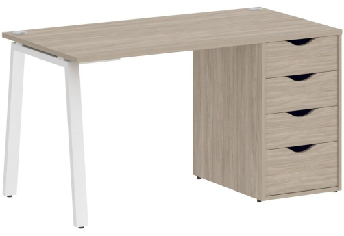 Стол письменный с тумбой 4 ящика, цвет дуб аттик + белый