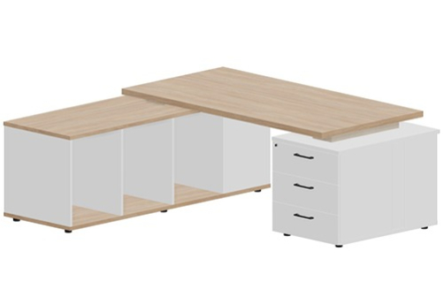 Стол на двух опорных тумбах (левый) Эльберт, цвет светлый дуб + белый