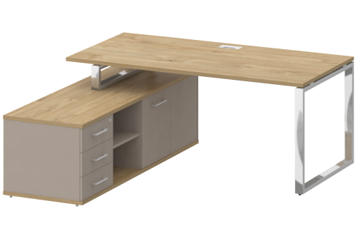 Стол руководителя с опорной греденцией левый, цвет тиквуд светлый + мокко