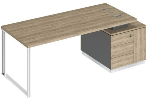 Стол руководителя на опорной тумбе (левый/правый) Римини, цвет дуб светлый + антрацит + дуб светлый