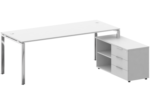 Стол руководителя с опорной тумбой правый, цвет белый