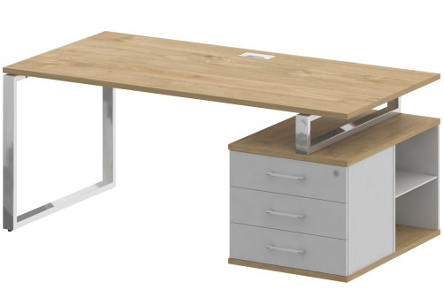 Стол руководителя с опорной тумбой правый, цвет тиквуд светлый + белый