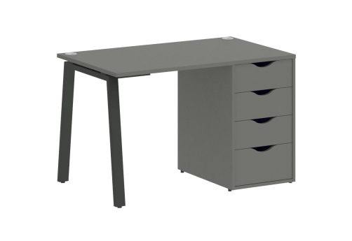 Стол письменный с тумбой 4 ящика, цвет металлик + антрацит