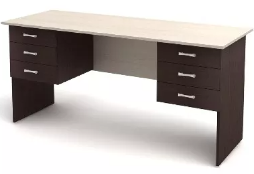 Стол 2-тумбовый (6 ящиков), цвет дуб молочный + венге