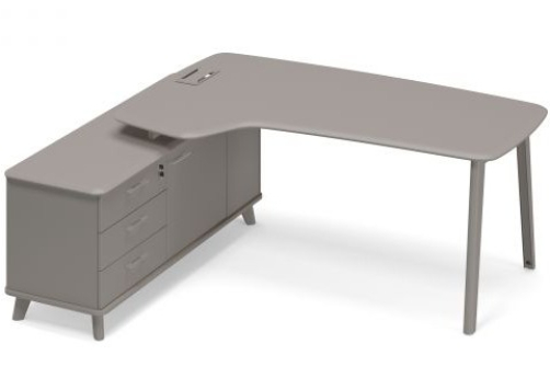 Стoл руководителя левый (тип 4) эргономичный с тумбой опорой Види Металл, цвет мокко