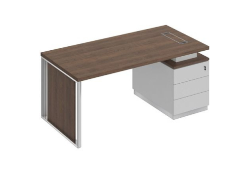 Стол на опорной тумбе с декоративной вставкой Римини, цвет дуб темный + белый + белый