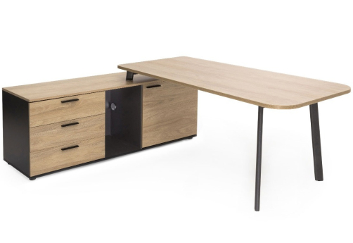 Стол на опорной тумбе левый, цвет гикори