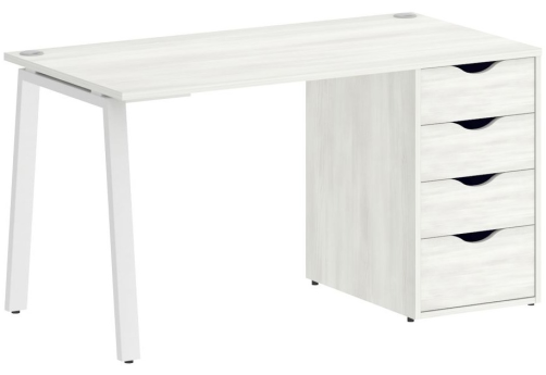 Стол письменный с тумбой 4 ящика, цвет белое дерево + белый