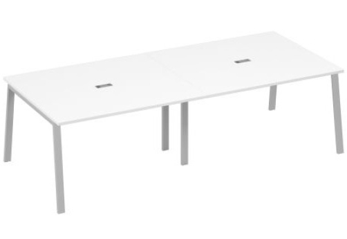 Стол для переговоров Мира Трио, цвет белый премиум + серый