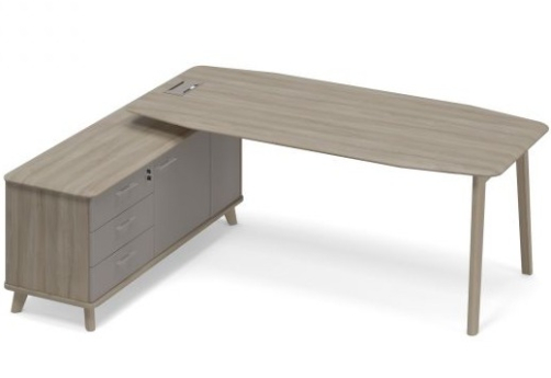 Стол руководителя на опорной тумбе левый (тип 2) Види Вуд, цвет вяз + мокко