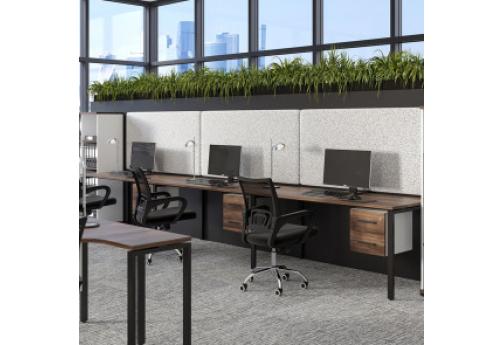 Рабочая станция на 3 места с подвесными тумбами Динен, цвет дуб мали-белый