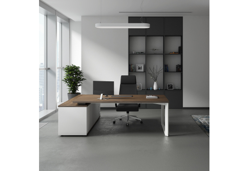 Стол на опорной сервисной тумбе (правый) Марко, цвет белый + орех + белый