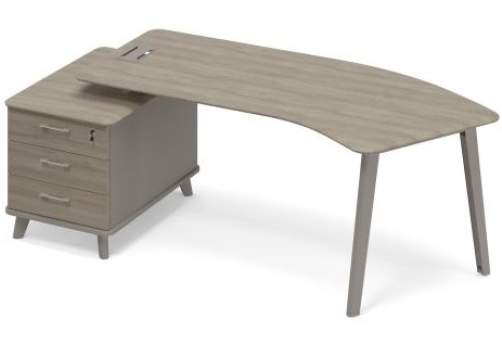 Стол руководителя эргономичный на опорной тумбе малой левый (тип 5) Види Металл, цвет мокко + вяз