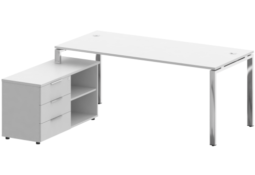 Стол руководителя с опорной тумбой левый, цвет белый