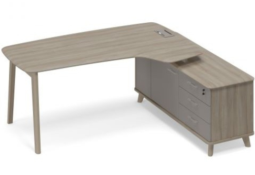 Стол руководителя эргономичный на опорной тумбе правый (тип 4) Види Вуд, цвет вяз + мокко