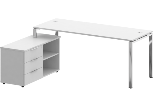 Стол руководителя с опорной тумбой левый, цвет белый