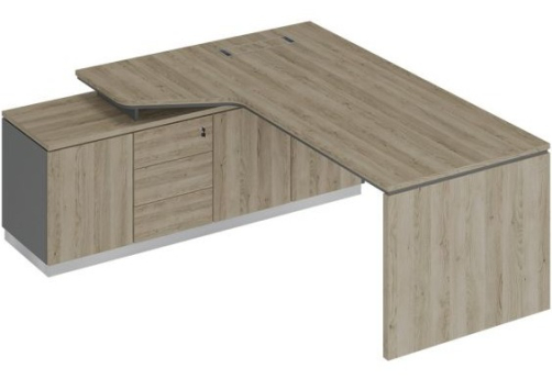 Стол на опорной тумбе эргономичный левый Римини Т, цвет дуб светлый + антрацит + дуб светлый