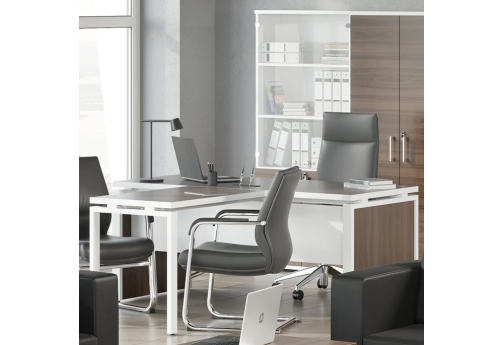 Стол руководителя с брифинг-приставкой Аруба, цвет темный дуб