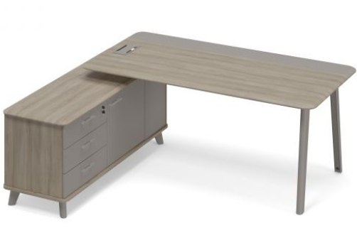 Стол комбинированный левый с тумбой (тип 1) Види Металл, цвет вяз + мокко