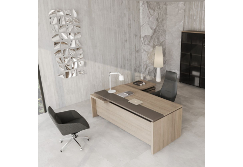 Стол руководителя с приставкой боковой правый Британия, цвет дуб + серый