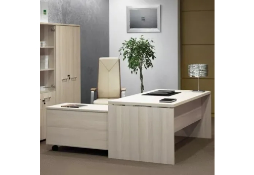 Стол руководителя с подкатной приставкой Вайли, цвет светлый дуб