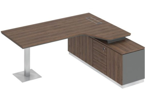 Стол эргономичный на опорной тумбе правый Римини Т, цвет дуб темный + антрацит + дуб темный