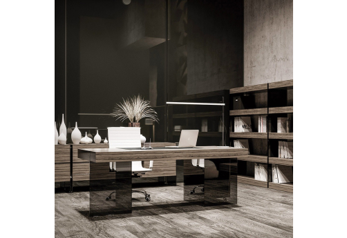 Стол руководителя со стеклом Грандин, цвет лимба темная