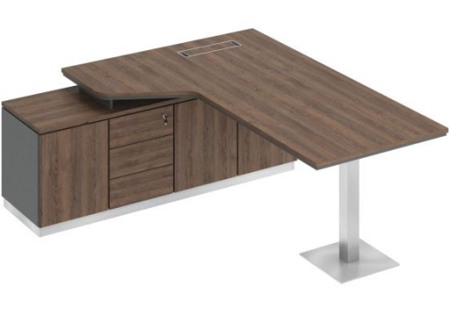 Стол эргономичный на опорной тумбе левый Римини Т, цвет дуб темный + антрацит + дуб темный