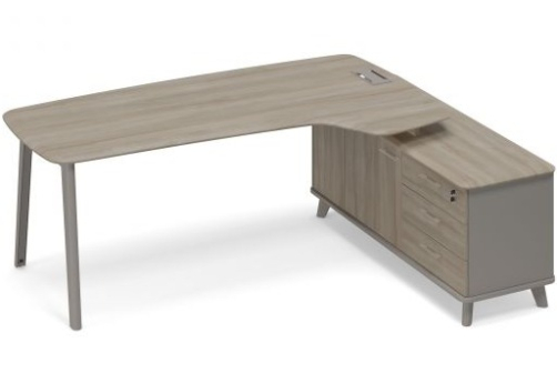 Стoл руководителя (тип 4) эргономичный с опорной тумбой правый Види Металл, цвет мокко + вяз