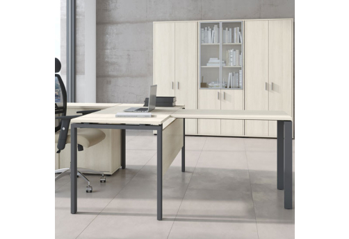 Стол письменный с передней панелью и брифинг-приставкой Делфи, цвет светлый дуб