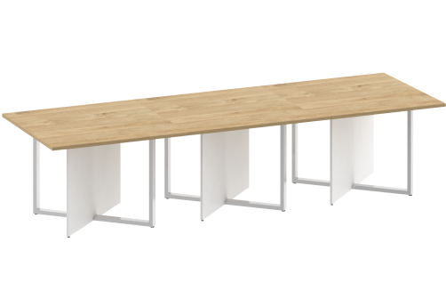 Стол для переговоров тройной, цвет тиквуд светлый + белый