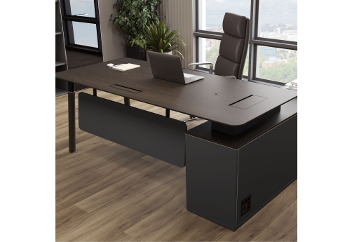 Стол руководителя левый Милтон, цвет темный дуб + базальт