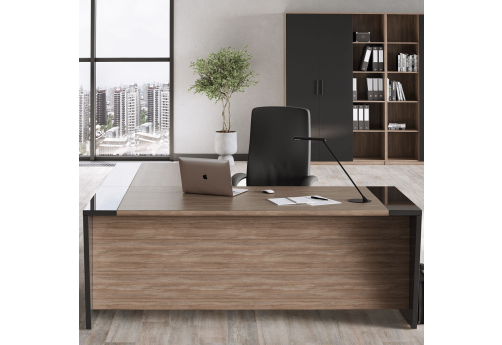 Стол письменный 180 панель - древесная с правой боковой приставкой Виенсо, цвет дуб + черный