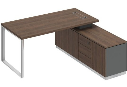 Стол руководителя на опорной тумбе (левый/правый) Римини, цвет дуб темный + антрацит + дуб темный