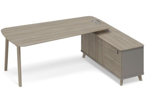 Стол руководителя на опорной тумбе правый (тип 3) Види Вуд, цвет мокко + вяз