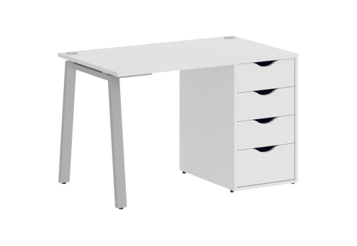 Стол письменный с тумбой 4 ящика, цвет белый + серый