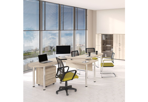 Стол письменный на хромированных опорах с экраном и приставками Тарли Хром, цвет вяз светлый