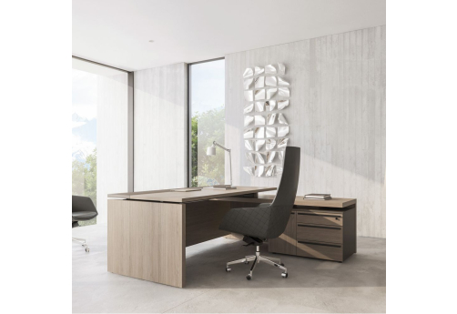 Стол руководителя с приставкой боковой правый Британия, цвет дуб + серый