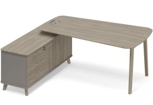 Стол руководителя на опорной тумбе левый (тип 3) Види Вуд, цвет мокко + вяз