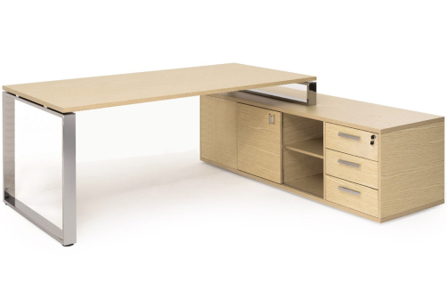 Стол на опорной тумбе, цвет светлый дуб + хром