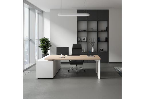 Стол на опорной сервисной тумбе (правый) Марко, цвет светлый дуб + белый + белый