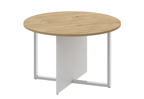 Стол для переговоров круглый, цвет тиквуд светлый + белый